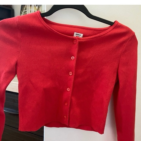 Aritiza Sunday Best Red Cropped Sweater - Picture 4 of 5